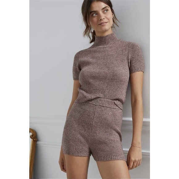 *ANTHROPOLOGIE SATURDAY/SUNDAY Ribbed Knit High Rise Lounge Sweater Bike Short S - Picture 1 of 5